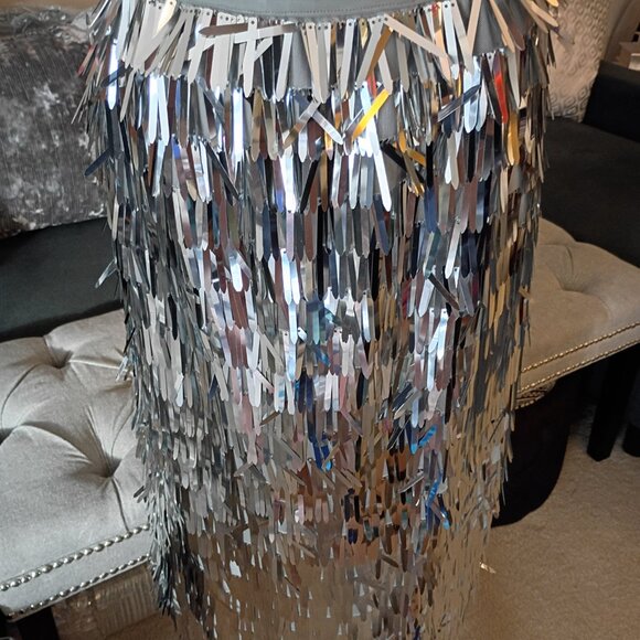 ENDLESS ROSE SILVER METALLIC FRINGE MIDI SKIRT NWT SZ Medium - Picture 6 of 10